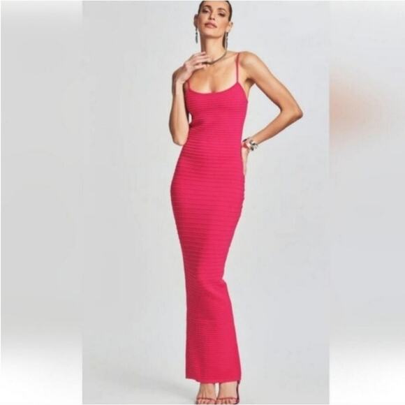 Retrofete Kylie Bandage Knit Dress in Dragon Fruit Pink Size XS Maxi Sleeveless - Picture 1 of 15